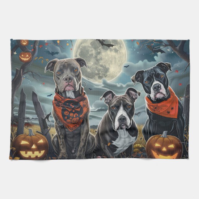 Linge De Cuisine Pitbull Halloween Éffrayant (Horizontal)