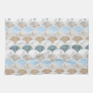Linge De Cuisine plage aqua bleu marbre blanc pastel pèse-sirène