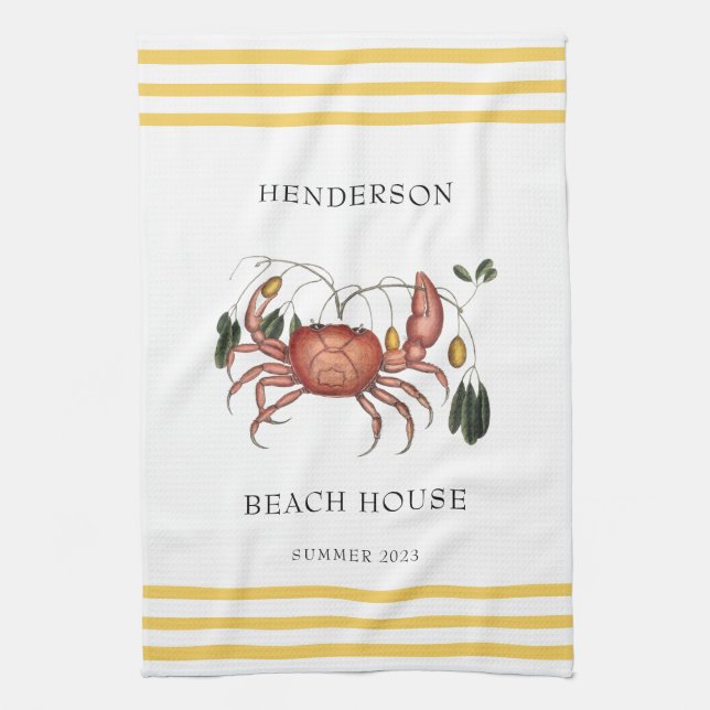 Linge De Cuisine Plage côtière Maison Crabe Nom personnalisé (Vertical)