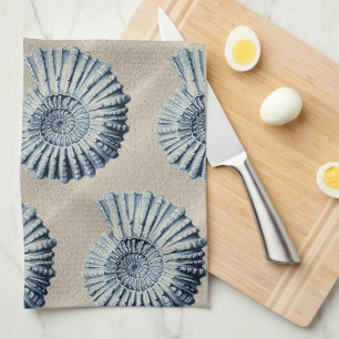 Linge De Cuisine Plage côtière Sable & Bleu Coquillages Spiraux