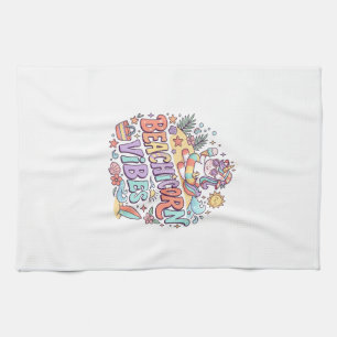 Linge De Cuisine Plage de Licorne Vibes Fantaisiste Fond Blanc