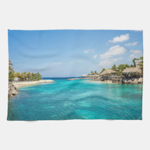 Linge De Cuisine Plage tropicale pittoresque avec huttes de chaume