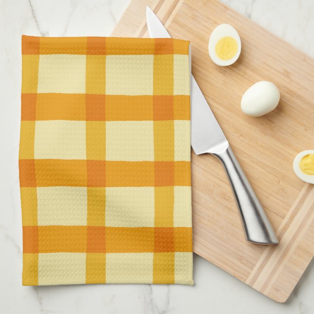 Linge De Cuisine Plaid jaune et orange (Quart Plié)