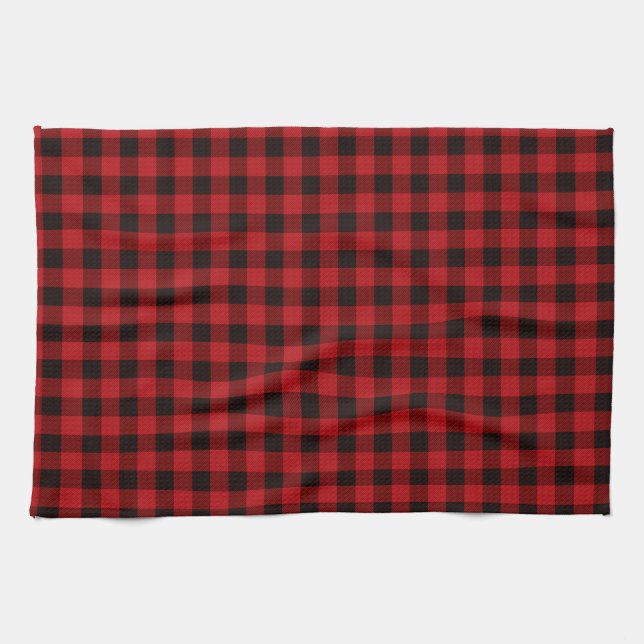 Linge De Cuisine Plaid noir rouge classique (Horizontal)