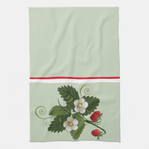 Linge De Cuisine Plante vintage aux fraises sur Sage Green
