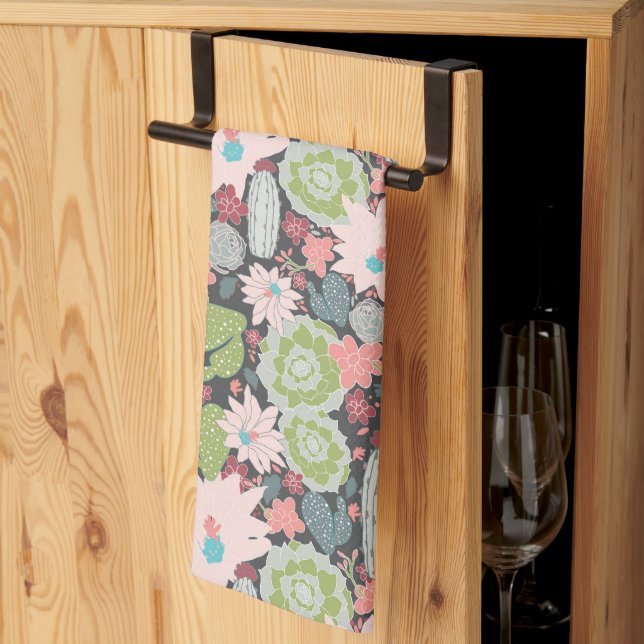 Linge De Cuisine Plantes Succulents Et Motif Cactus Rose Vert (Pliage en tiers)
