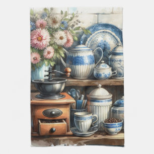 Linge De Cuisine Plaque vintage de la tasse de café bleu