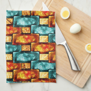 Linge De Cuisine Plaques rectangulaires sculptées et tachées, cyan 