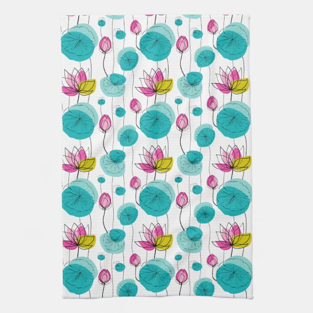 Linge De Cuisine Plat Lily D'Eau Fleurs Gras Couleurs Lumineuses Pl (Vertical)