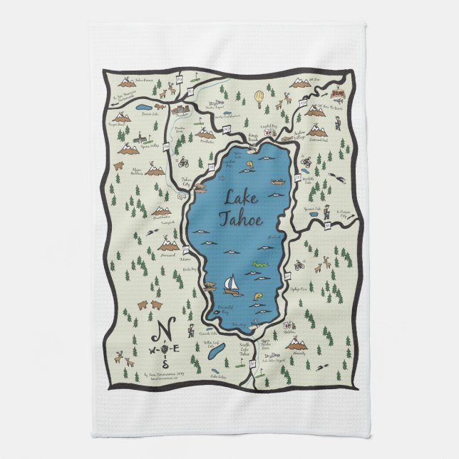 Linge De Cuisine Pleine carte de région du lac Tahoe (Vertical)