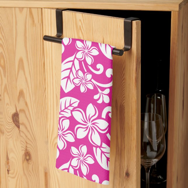 LINGE DE CUISINE PLUMÉRIE DE L'ÎLE (ROSE CHAUD) (Pliage en tiers)