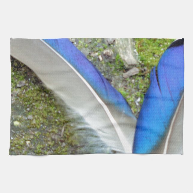 Linge De Cuisine Plumes de canard bleu blanc, animal, oiseau (Horizontal)