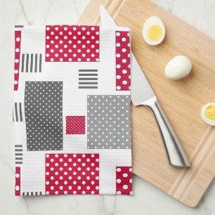 Linge De Cuisine Pneuka rouge gris patchwork sur arrière - plan bla