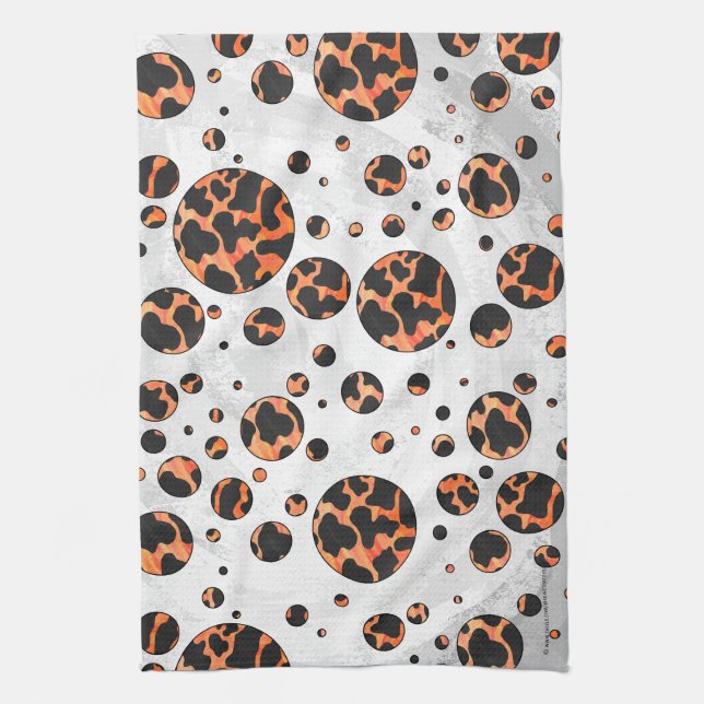 Linge De Cuisine Poche noire et orange Polka Imprimer (Vertical)