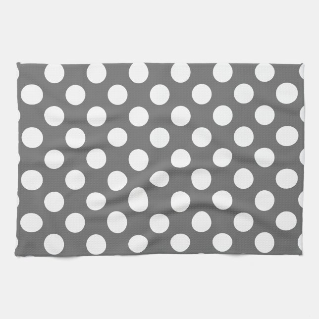 Linge De Cuisine Point blanc blanc et gris de charbon (Horizontal)