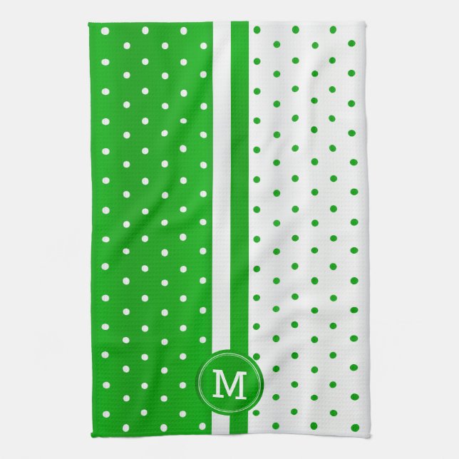 Linge De Cuisine Point de polka vert et blanc (Vertical)