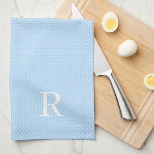 Linge De Cuisine Point Polka bleu et blanc monographié