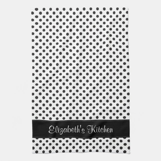 Linge De Cuisine Point Polka noir et blanc personnalisé (Vertical)