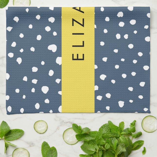 Linge De Cuisine Points Dalmatiens Bleus De La Marine, Spots, Dotés (Plié)