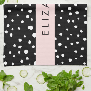 Linge De Cuisine Points dalmatiens, Spots, Noir et Blanc, Votre nom