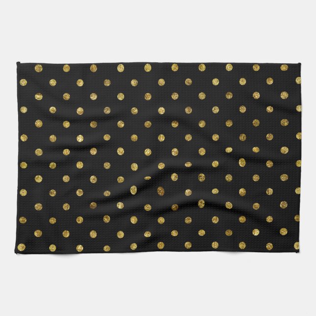 Linge De Cuisine Points fascinants et noirs d'or chic (Horizontal)