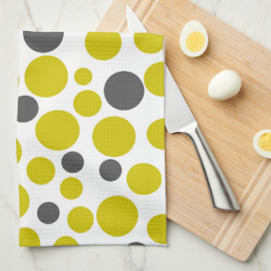 Linge De Cuisine points jaune gris sur fond blanc