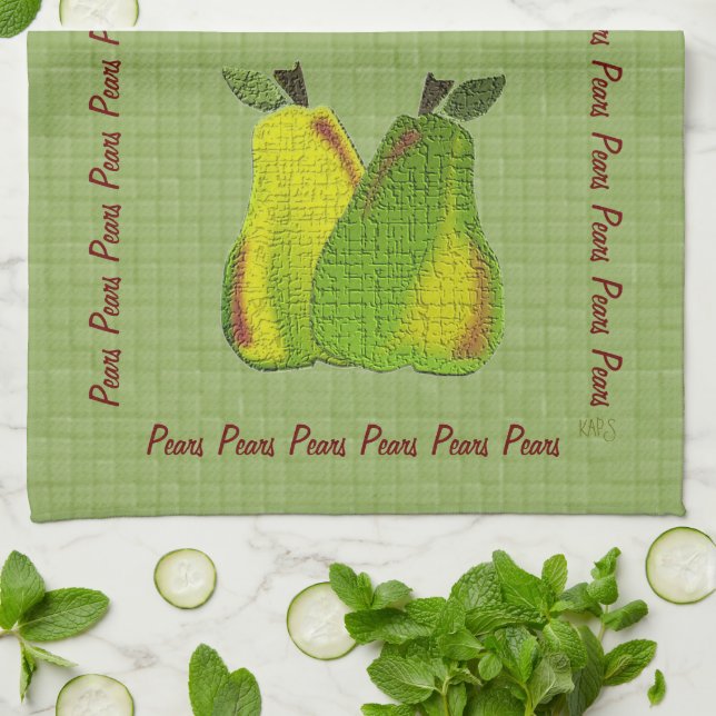 Linge De Cuisine Poires texturées (vert carrelé) (Plié)