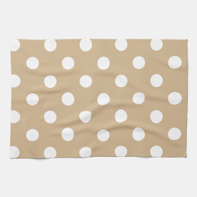 Linge De Cuisine Pois - blanc sur Tan (Horizontal)