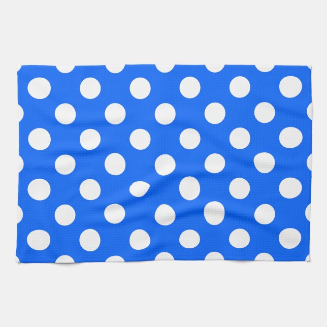 Linge De Cuisine Pois blancs sur bleu royal (Horizontal)