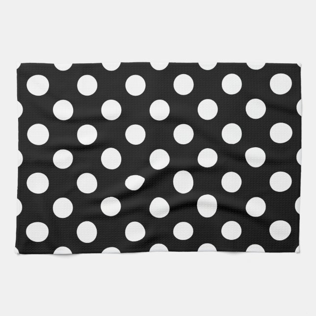 Linge De Cuisine Pois blancs sur noir (Horizontal)