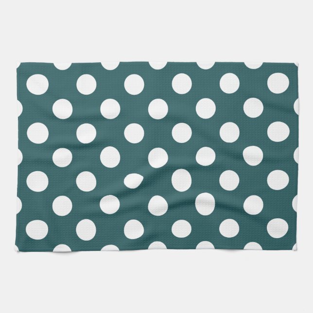 Linge De Cuisine Pois blancs sur turquoise (Horizontal)