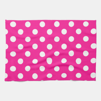 Linge De Cuisine Pois grand - blanc sur rose-foncé