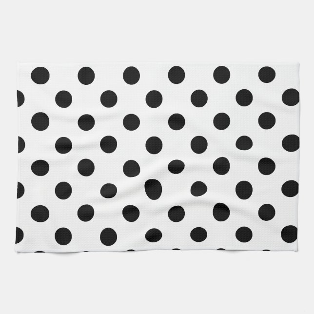 Linge De Cuisine Pois grand - noir sur le blanc (Horizontal)