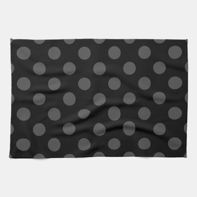 Linge De Cuisine Pois gris sur noir (Horizontal)