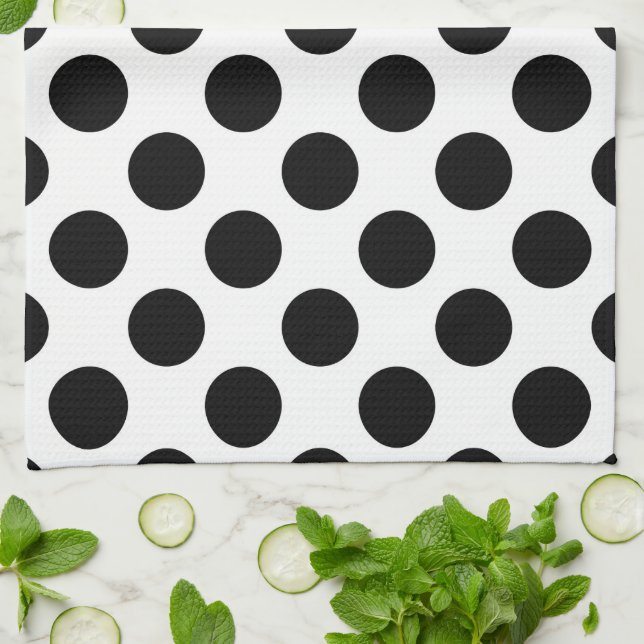 Linge De Cuisine Pois, Motif Polka Dot, noir et blanc (Plié)