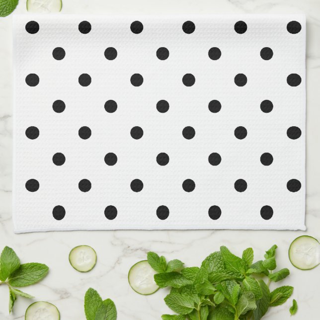 Linge De Cuisine Pois noirs et blancs (Plié)