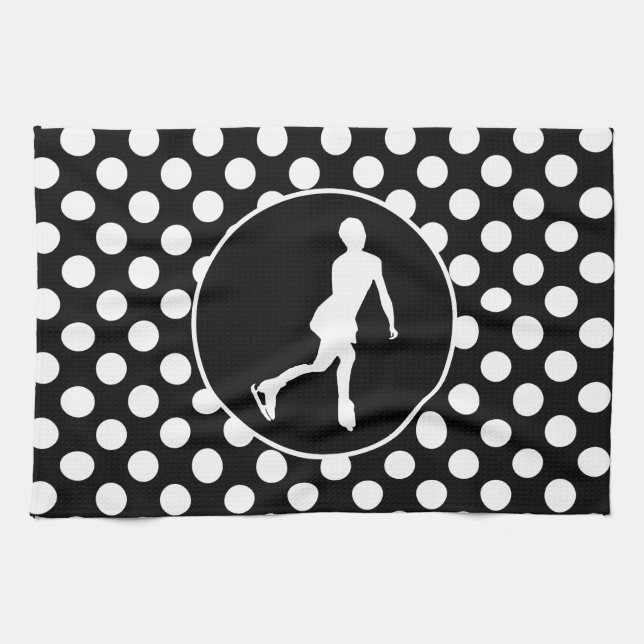 Linge De Cuisine Pois noirs et blancs; patinage artistique sur glac (Horizontal)