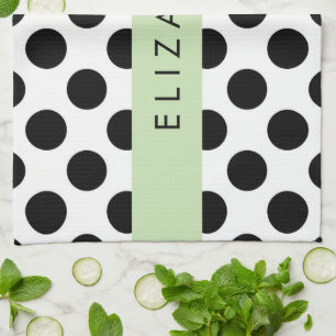 Linge De Cuisine Pois noirs et blancs, pointillés, Votre nom