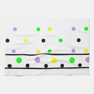 Linge De Cuisine Pois noirs violet jaune vert