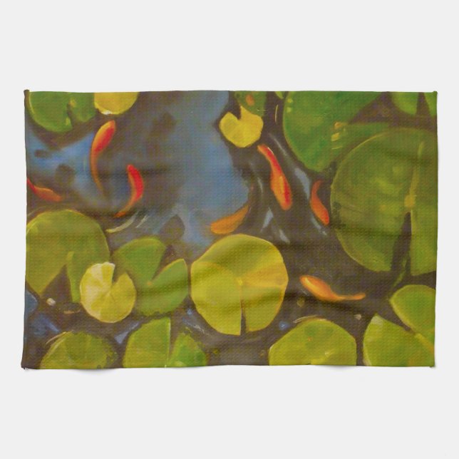 Linge De Cuisine Poisson D'Or Koi Pond Water Lys (Horizontal)