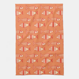 Linge De Cuisine Poisson moderne rétro, Corail clair Orange & Tange
