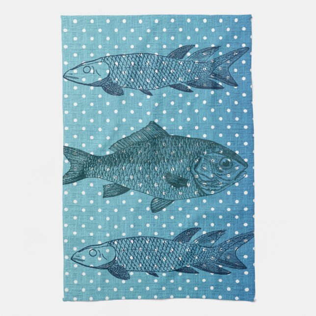 Linge De Cuisine Poissons de point de polka (Vertical)