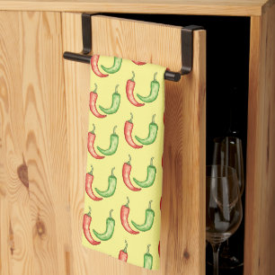 Linge De Cuisine Poivrons Aquarelles Rouge Et Vert