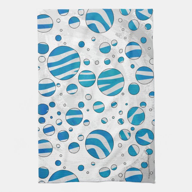 Linge De Cuisine Polka blanc et bleu Zebra (Vertical)