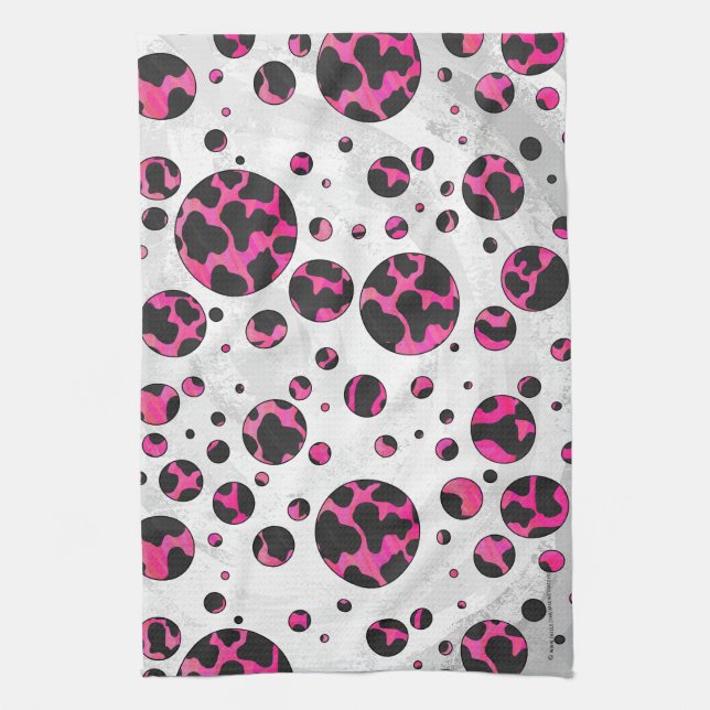 Linge De Cuisine Polka Dot Cow Hot Rose et Black Print (Vertical)