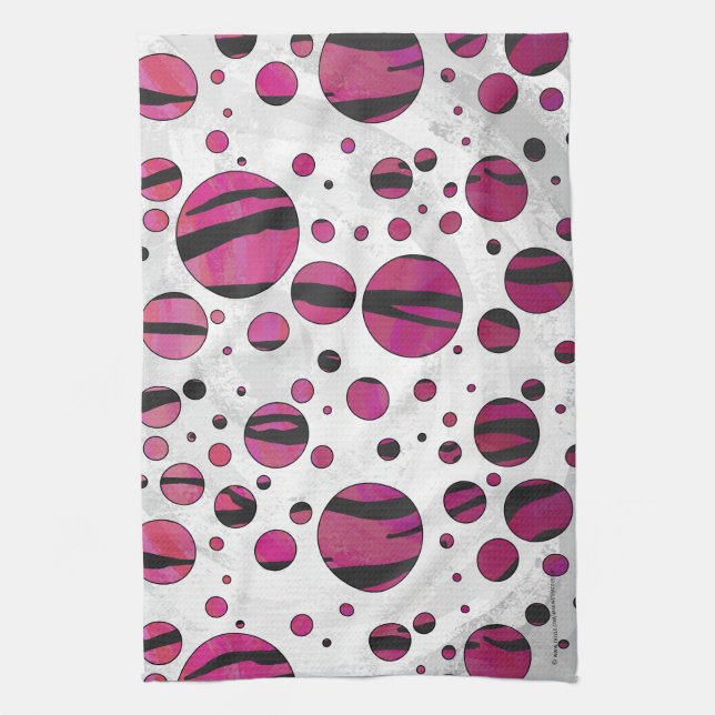 Linge De Cuisine Polka Dot Tiger rose chaud et noir (Vertical)
