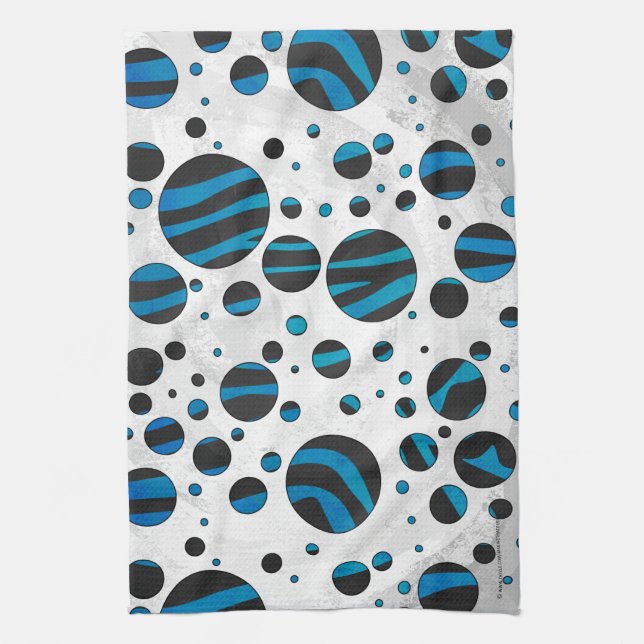 Linge De Cuisine Polka Dot Zebra Motif noir et bleu (Vertical)