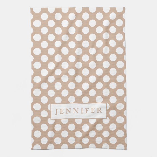 Linge De Cuisine Polkadot blanc sur Tan Arrière - plan (Vertical)
