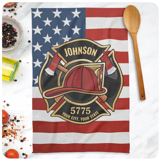Linge De Cuisine Pompier Secourt incendie Département USA Drapeau p (Créateur téléchargé)