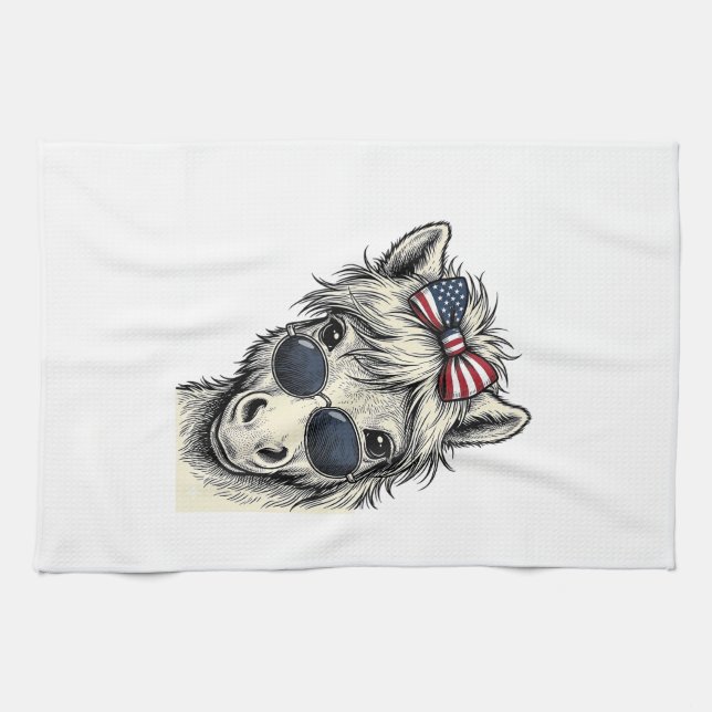 Linge De Cuisine Poney Patriotique Avec Lunettes De Soleil Design V (Horizontal)